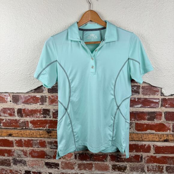 Peter Millar Shirt Sz Medium Blue Short Sleeve Polo UPF 50 E4 Performance Casual - Picture 1 of 7